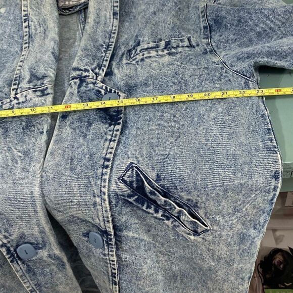 Vintage 80s Learsi Int Oversized Womens Midi Blue Jean Coat Acid Wash Sz Small - Picture 8 of 8
